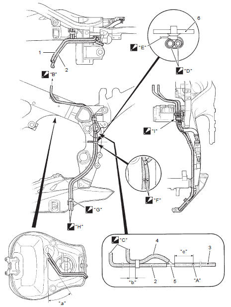 Suzuki GSX-R. Fuel tank drain hose and breather hose routing diagram