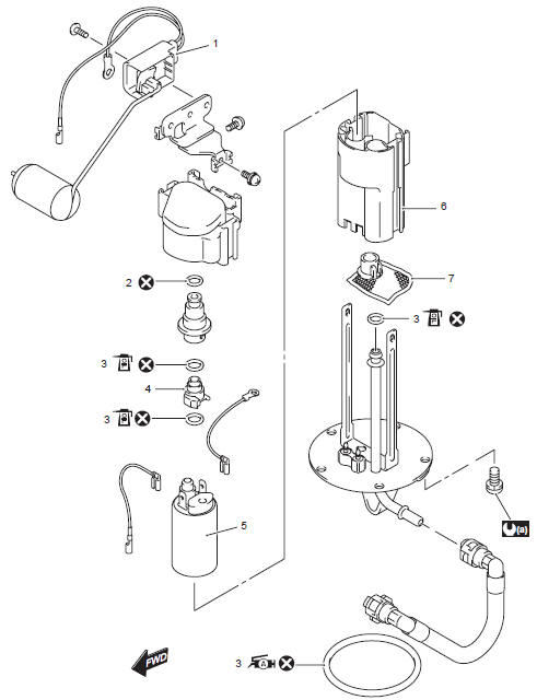 Suzuki GSX-R. Fuel pump components 