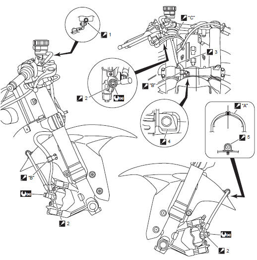 Suzuki GSX-R. Front brake hose routing diagram