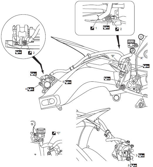Suzuki GSX-R. Rear brake hose routing diagram