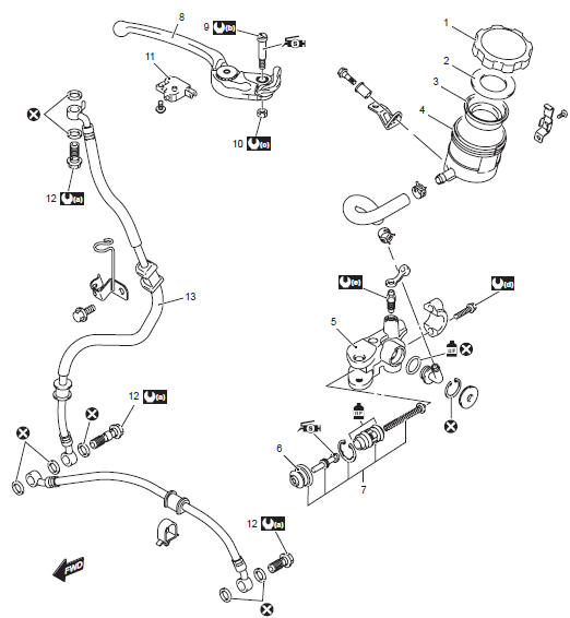 Suzuki GSX-R. Front brake master cylinder components