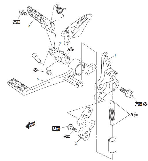 Suzuki GSX-R. Rear brake pedal construction