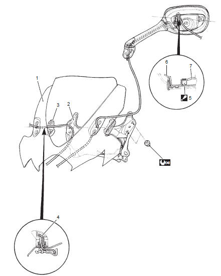 Suzuki GSX-R. Rear view mirror construction