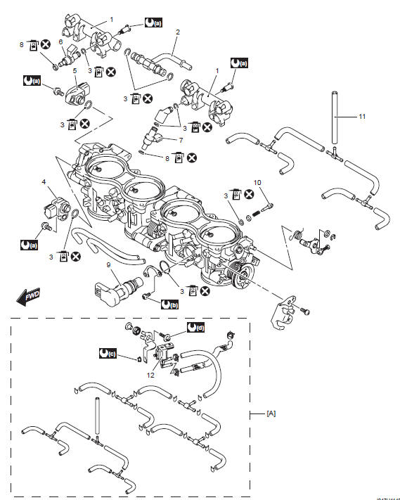 Suzuki GSX-R. Throttle body components